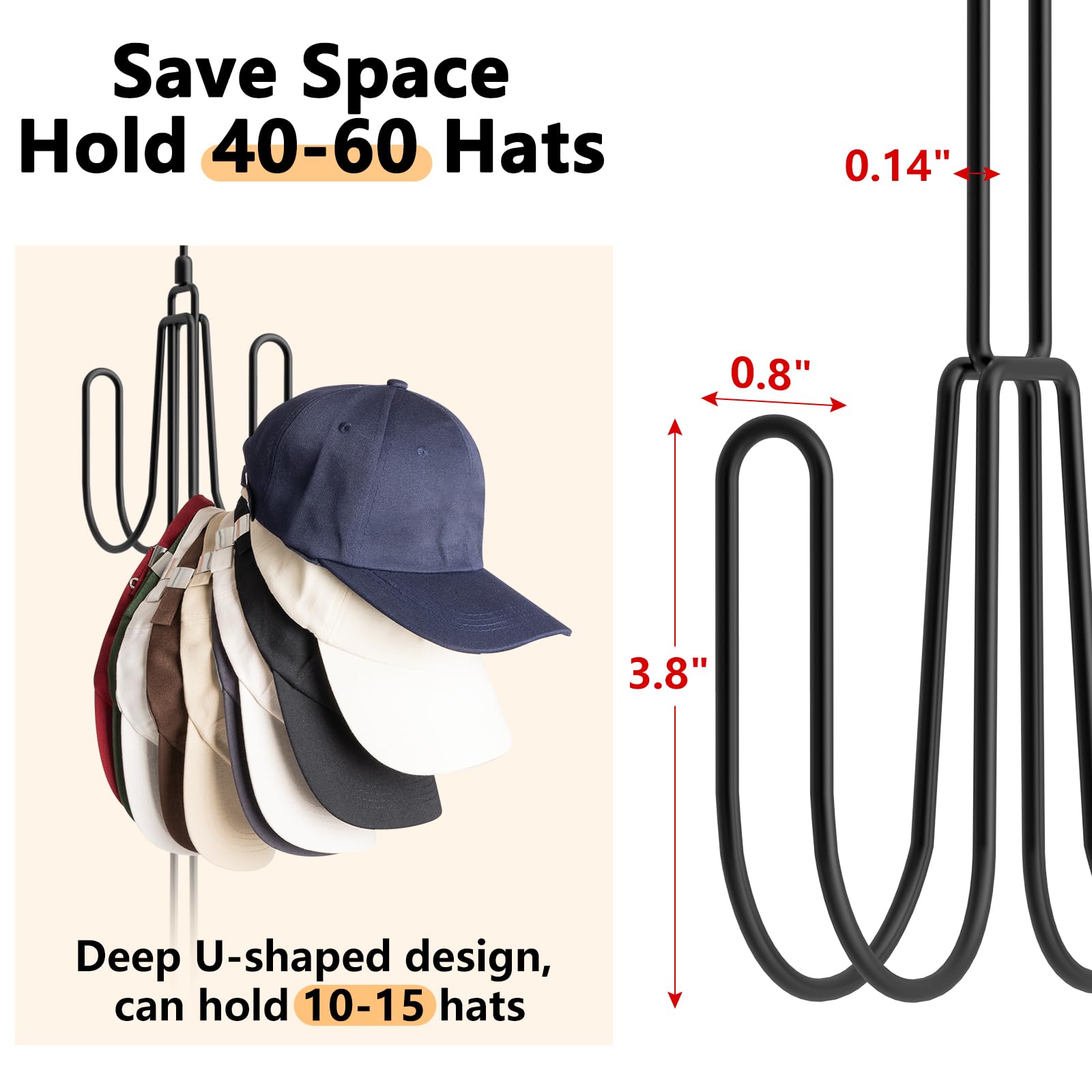 NANATI Stainless Steel Hat Hangers for Closet - 1 Pack Baseball Cap Organizer Rack | Space-Saving Hat Storage Solution for Home, Office & Retail Display