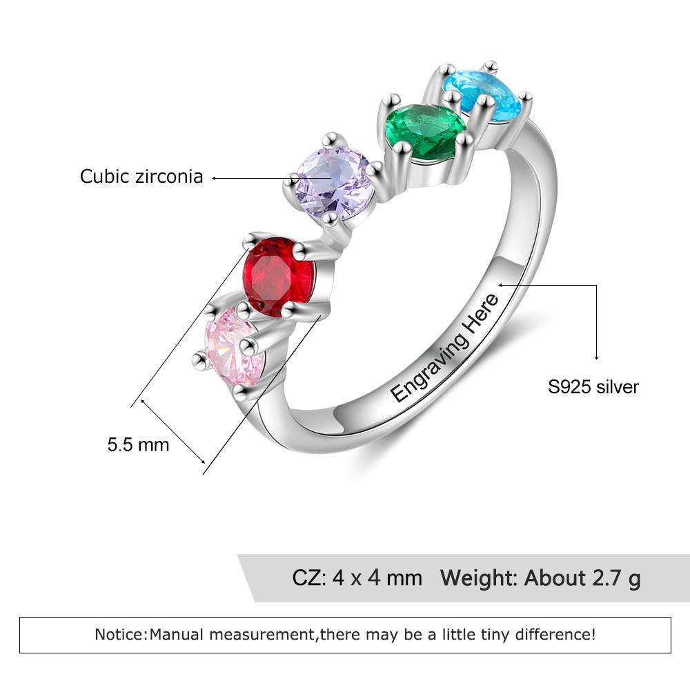 Personalized Mothers Rings with 5 Children - Custom Birthstone Family Rings for Grandma, Women & Mothers | Perfect Gift for Mother's Day, Birthday & Anniversary