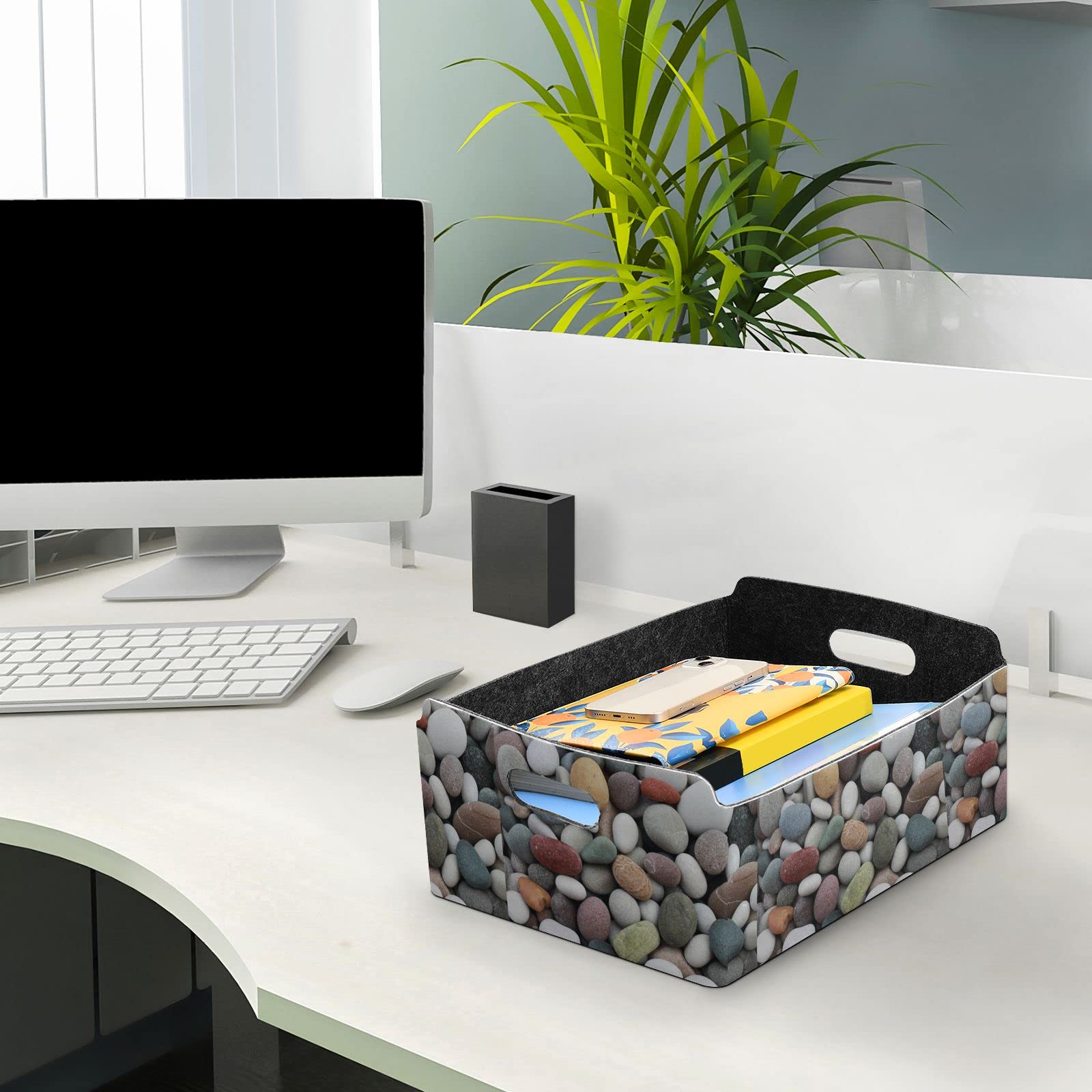 Stylish Rectangular Desk Organizer Tray with Pebble Texture - Felt Cloth Jewelry & Vanity Storage, Detachable & Foldable for Countertop, Tissues & Valet Use - Perfect for Home Office, Bathroom & Dressing Table Organization