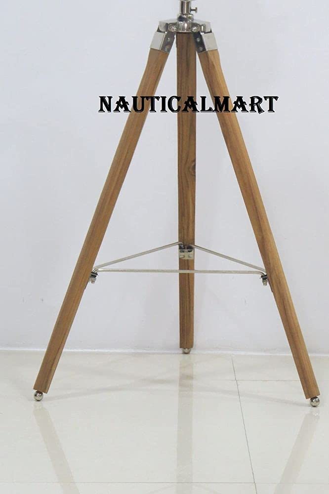 NauticalMart Natural Wood Tripod Stand for Small Searchlight - Adjustable Height Camera & Spotlight Holder for Outdoor Photography, Camping, and Home Decor