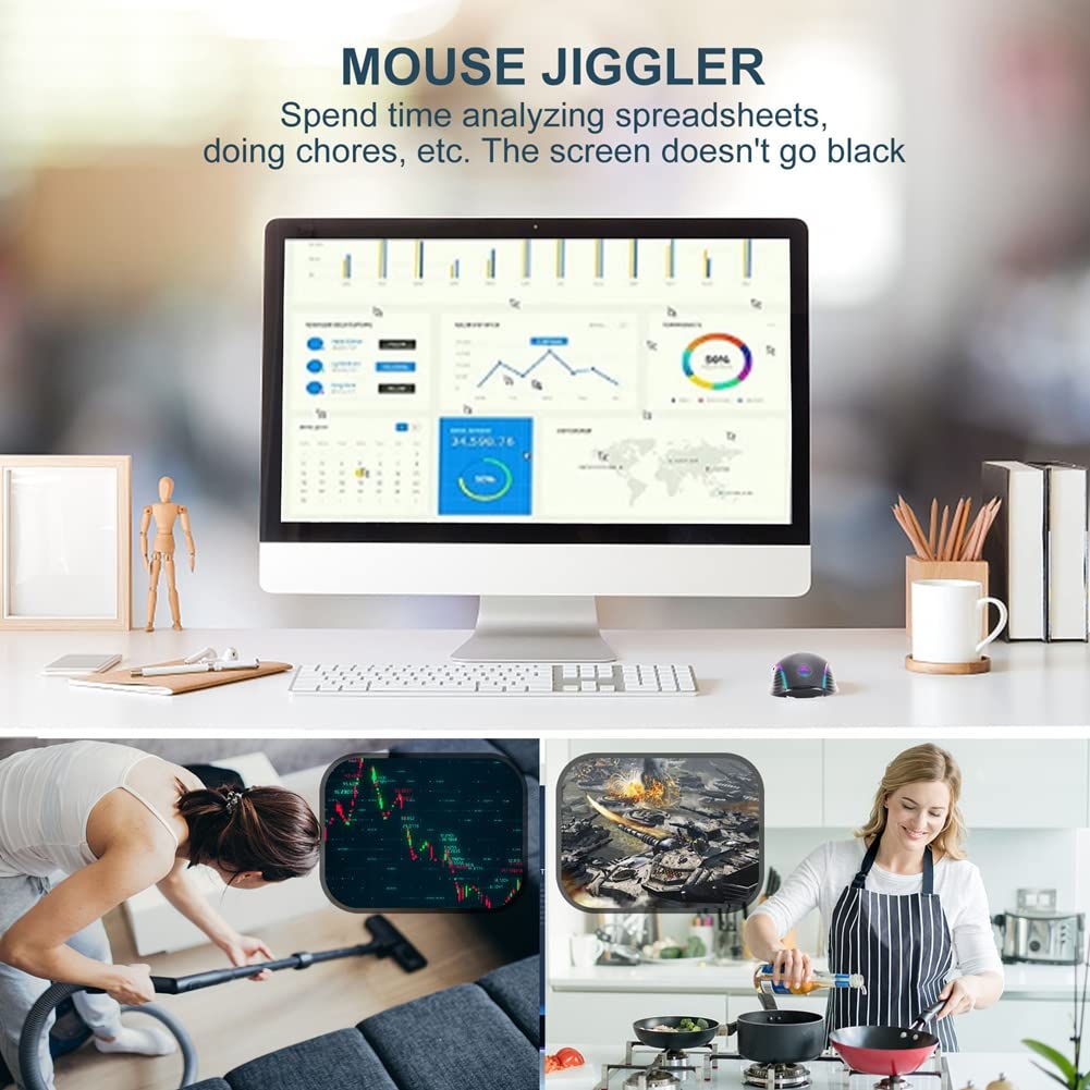 Wireless Gaming Mouse Mover Jiggler - Rechargeable Silent Optical Mouse with On/Off Switch to Keep PC Active | Perfect for Remote Work, Online Classes & Preventing Sleep Mode (Black)