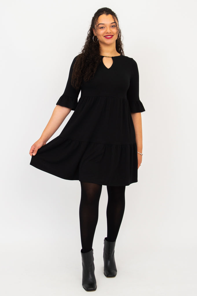 Bernadette Dress - Black Bamboo Fabric Women's Casual Dress for Summer, Office, and Party Wear