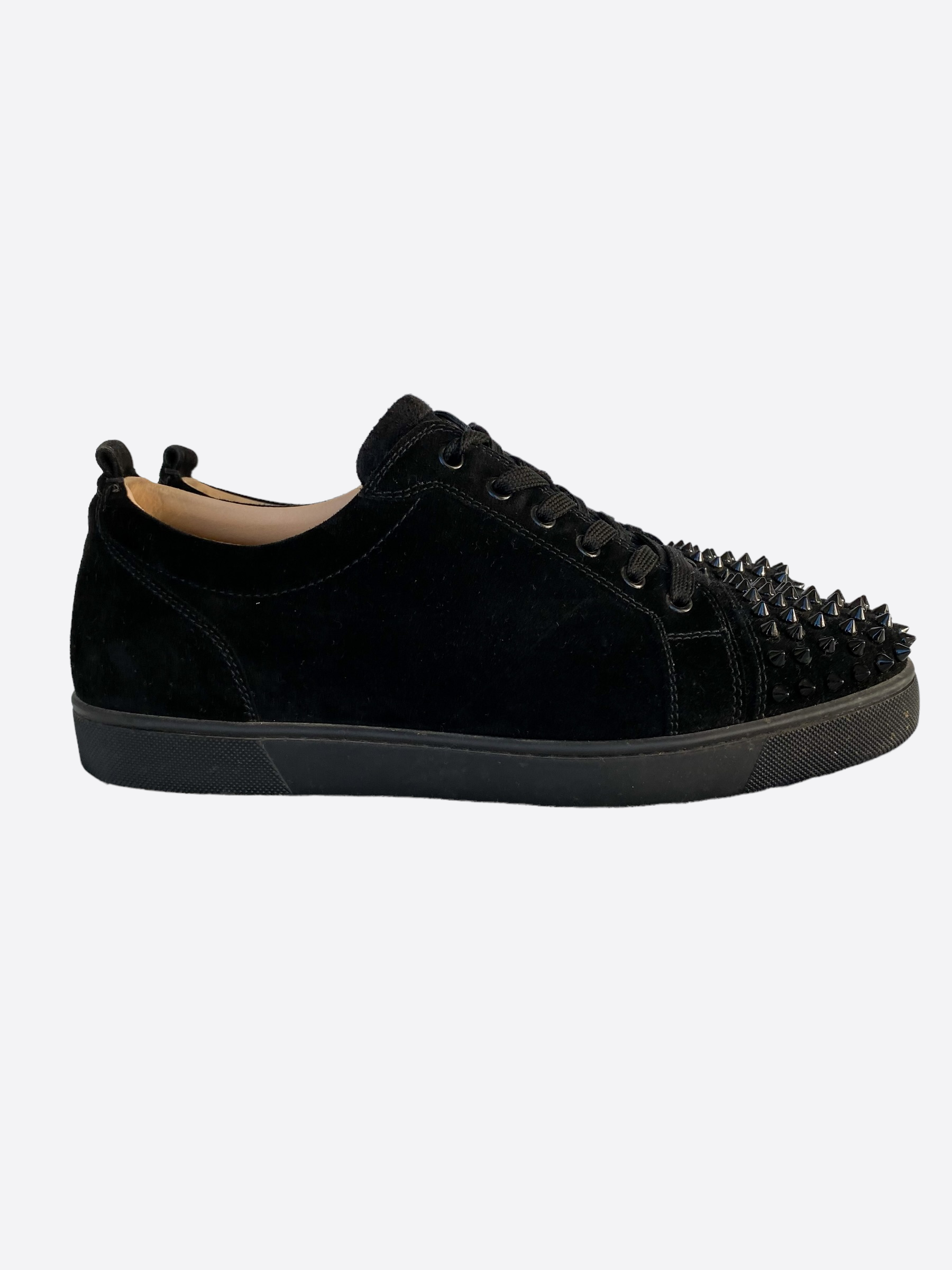 Christian Louboutin Black Velvet Spiked Low Top Sneakers for Women - Luxury Fashion Shoes for Casual Wear & Night Out