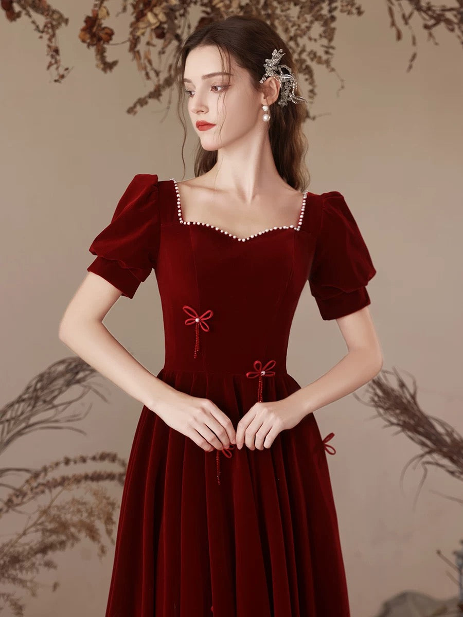 Elegant A-Line Velvet Burgundy Long Prom Dress for Women - Formal Evening Gown for Homecoming, Ball, and Special Occasions