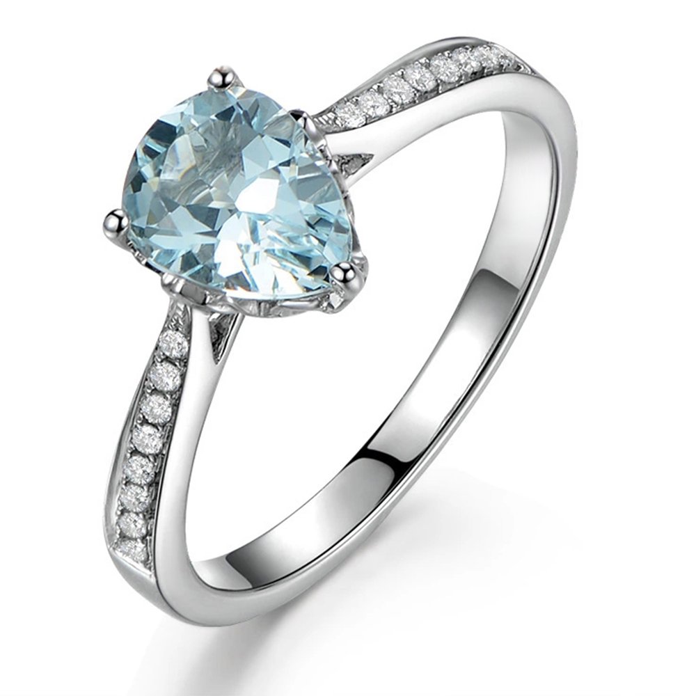 14K White Gold Aquamarine & Diamond Engagement Ring Set for Women - Unique Wedding & Promise Ring - Perfect for Proposals, Anniversaries, and Special Occasions