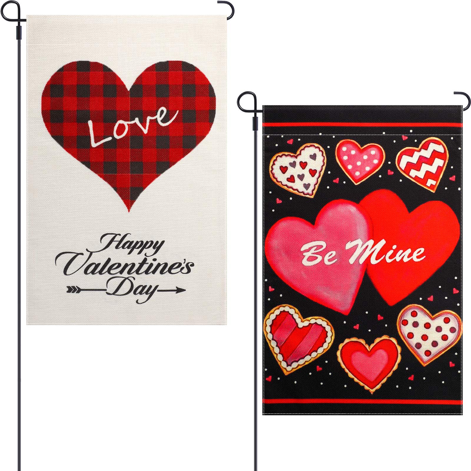 Boao 2-Pack Valentine's Day Garden Flags - 12x18 Inch Double-Sided Buffalo Plaid with Love Heart Design, Outdoor Yard Decor for Valentine's, Christmas & Holiday Parties - Perfect for Front Porch, Lawn & Garden Decoration