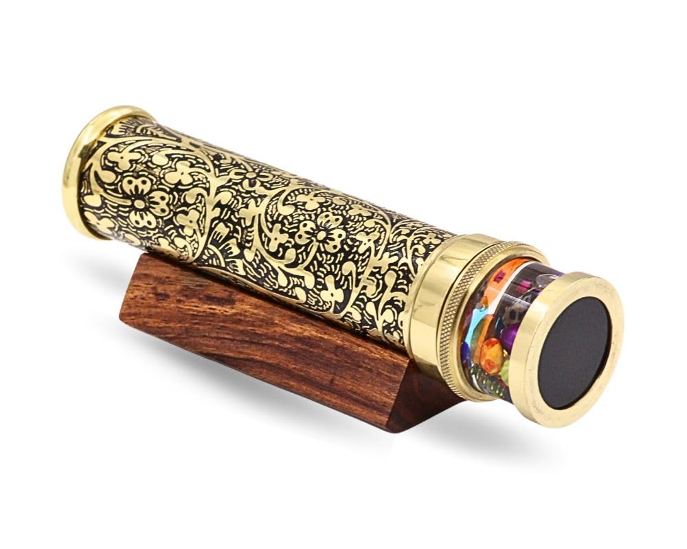 Handcrafted Brass Kaleidoscope with Etched Lacquer Design - Classic Oil Chamber Kaleidoscope - Unique Gift for Special Occasions (7