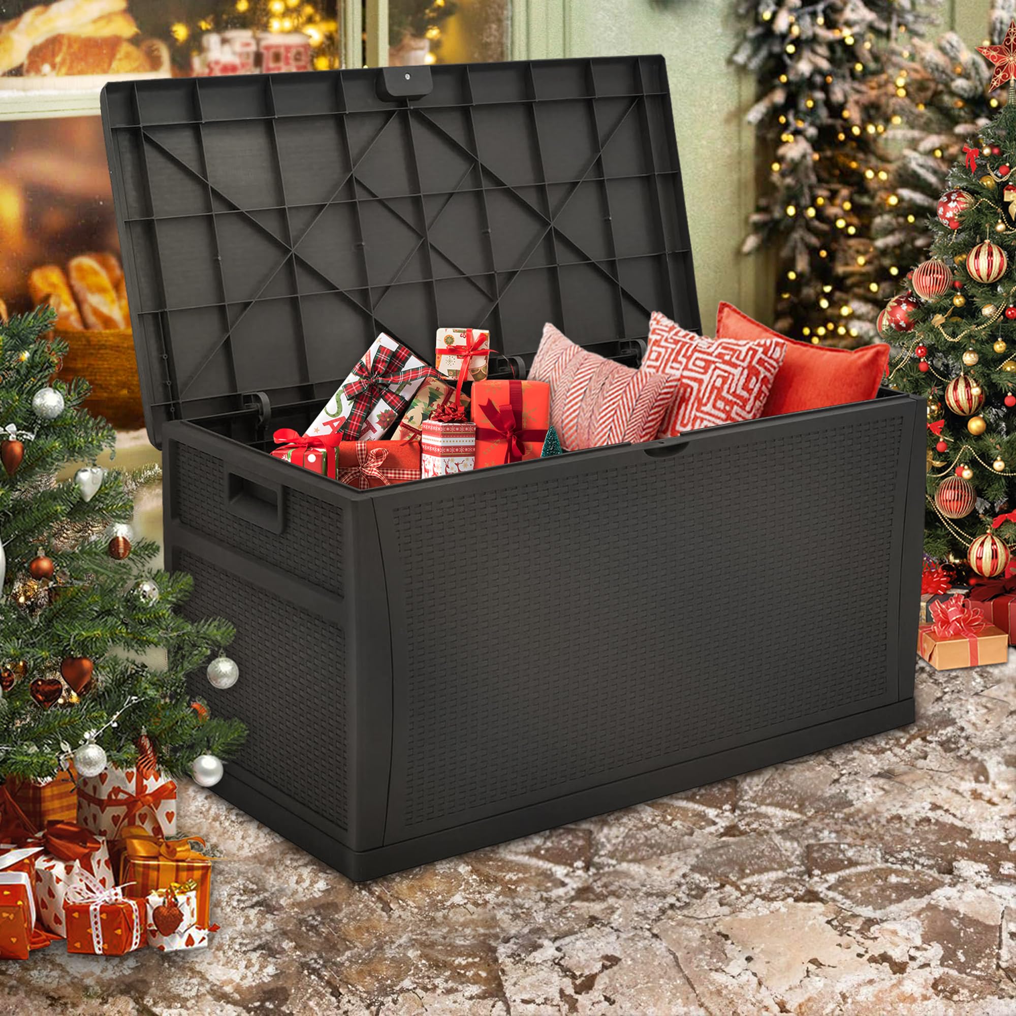 120 Gallon Outdoor Storage Deck Box - Weatherproof Resin Container for Patio, Garden & Deck - Black - Perfect for Storing Cushions, Pool Toys & Outdoor Gear