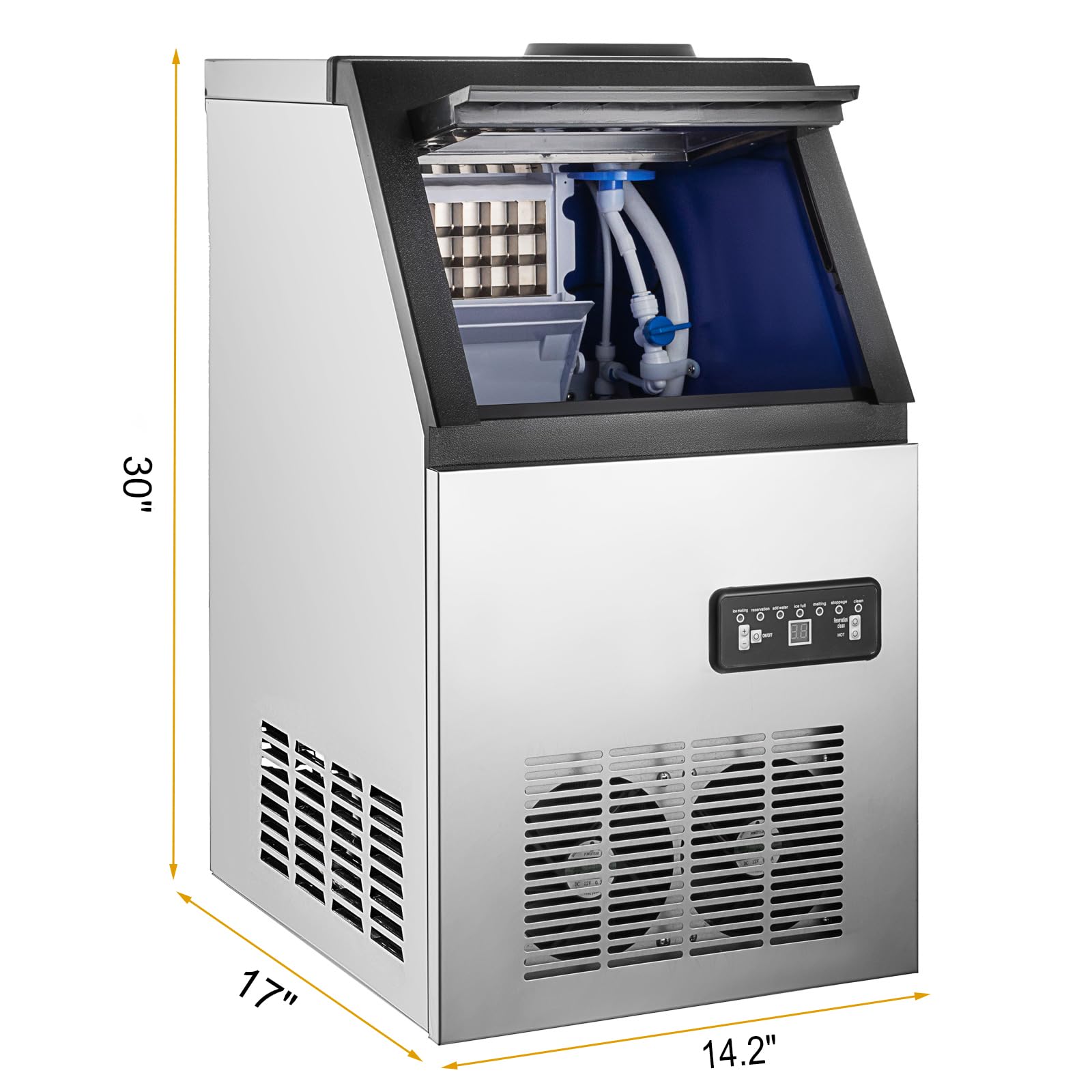 SmaketBuy Commercial Ice Maker Machine 132LBS/24H, Stainless Steel Automatic Ice Maker with 24LBS Storage - 40 Cubes per Cycle - Freestanding Ice Cube Machine for Restaurants, Bars, Coffee Shops, Hotels, and Catering Events