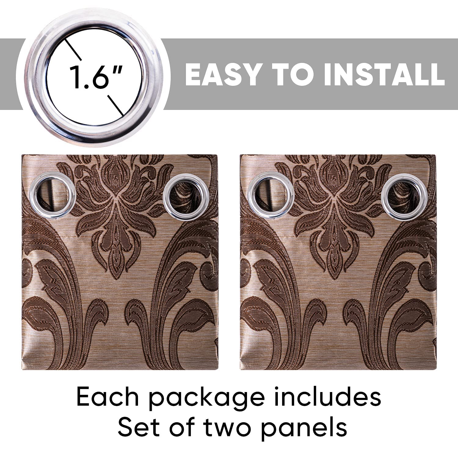 Luxury Brown Damask Jacquard Curtains for Living Room & Bedroom - Victorian Style Home Decor Drapes (2 Panels, 52x108 Inches Each) - Perfect for Elegant Window Treatments & Cozy Home Atmosphere