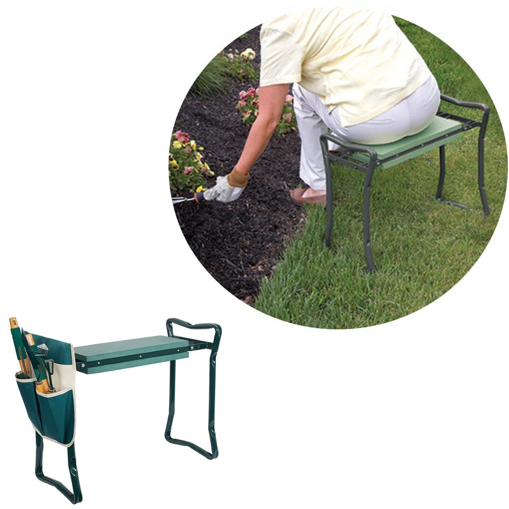 2 in 1 Folding Garden Kneeler and Seat Bench with Soft Kneeling Pad & Free Tool Pouches - Comfortable Gardening Stool for Planting, Weeding, Outdoor Work & Relaxation