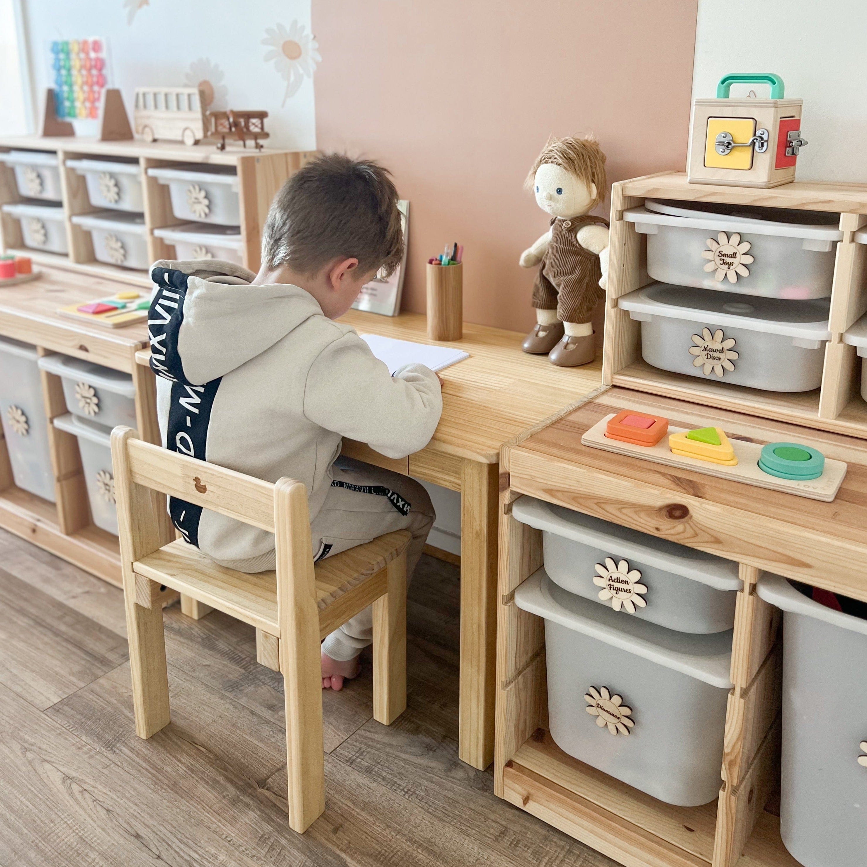 LINA Kids Study Table and Chair Set - Adjustable Pinewood Desk for Children's Learning, Homework & Drawing - Perfect for Bedroom, Playroom & Homeschooling