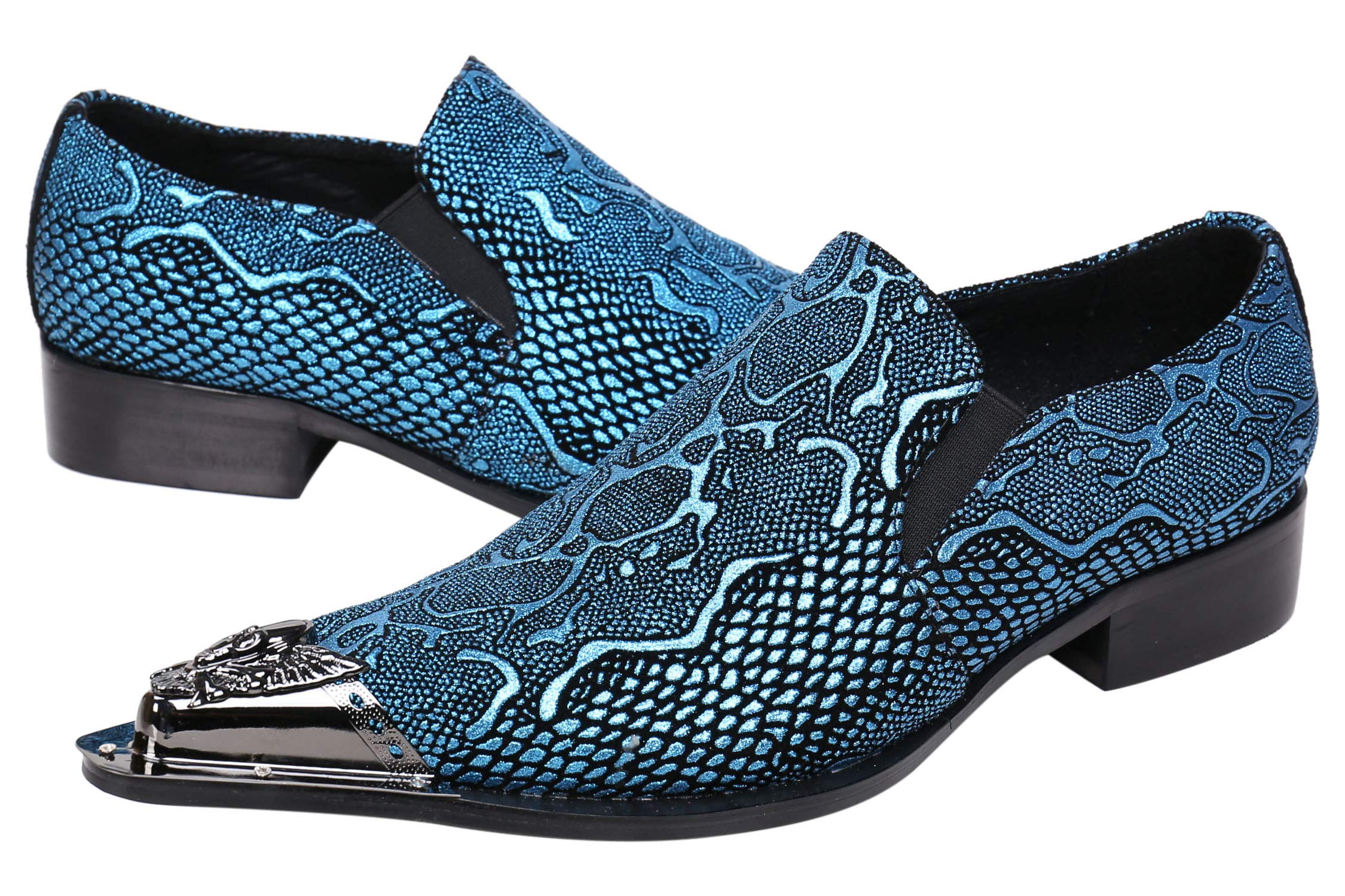 Santimon Men's Loafers - Pointed Toe Sparkling Leather Dress Shoes with Metal Tip for Western Style & Casual Wear | Perfect for Office, Parties, Weddings & Date Nights