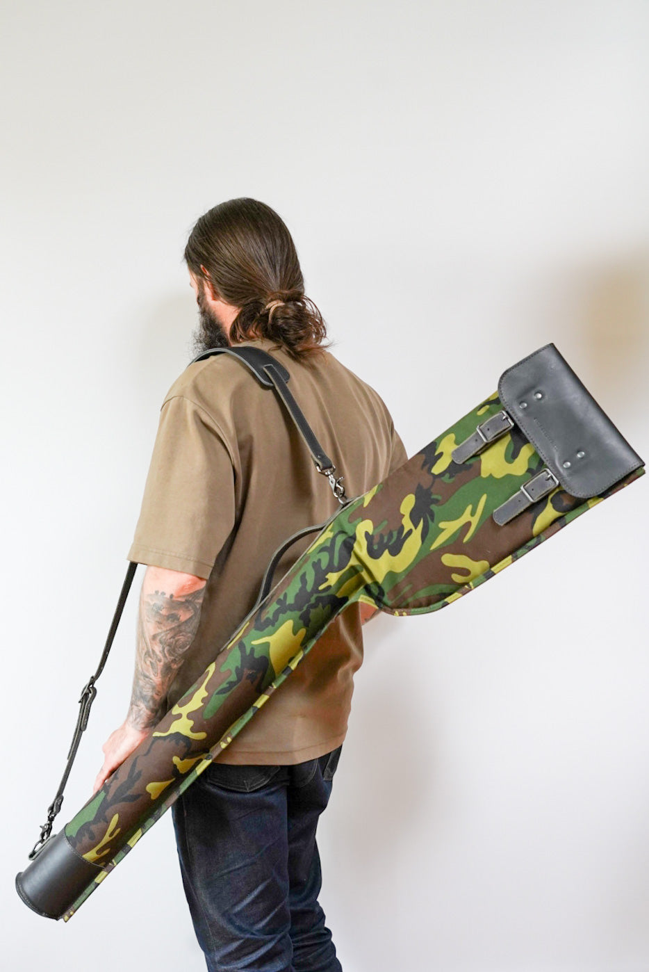 Premium Camouflage Fishing Rod Case with Black Leather Accents - Durable & Waterproof Rod Holder for Travel & Storage - Perfect for Outdoor Adventures, Boat Trips & Camping Gear