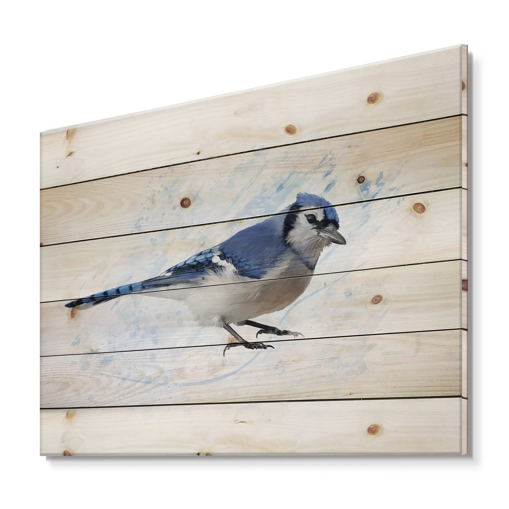 Vintage Blue Jay Bird Wood Wall Art - Handmade Traditional Wooden Wall Decor, Large Animal Print on Natural Pine Wood - Perfect for Living Room, Bedroom, and Office Decoration