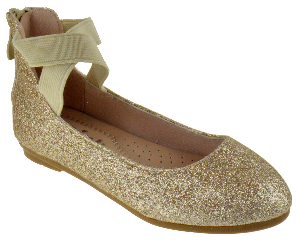 Link Larissa 83K Little Girls Rhinestone Ballerina Elastic Strap Ballet Flats - Sparkly Dance Shoes for Toddler Ballerinas, Perfect for Recitals, Dance Classes & Special Occasions