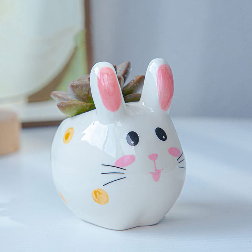 HUANSUN Cute Rabbit Ceramic Flower Pot for Succulents - Small Desktop Decoration, Gardening Supplies, Potted Plant Vase - Perfect for Home, Office, and Gift Use (No.5)