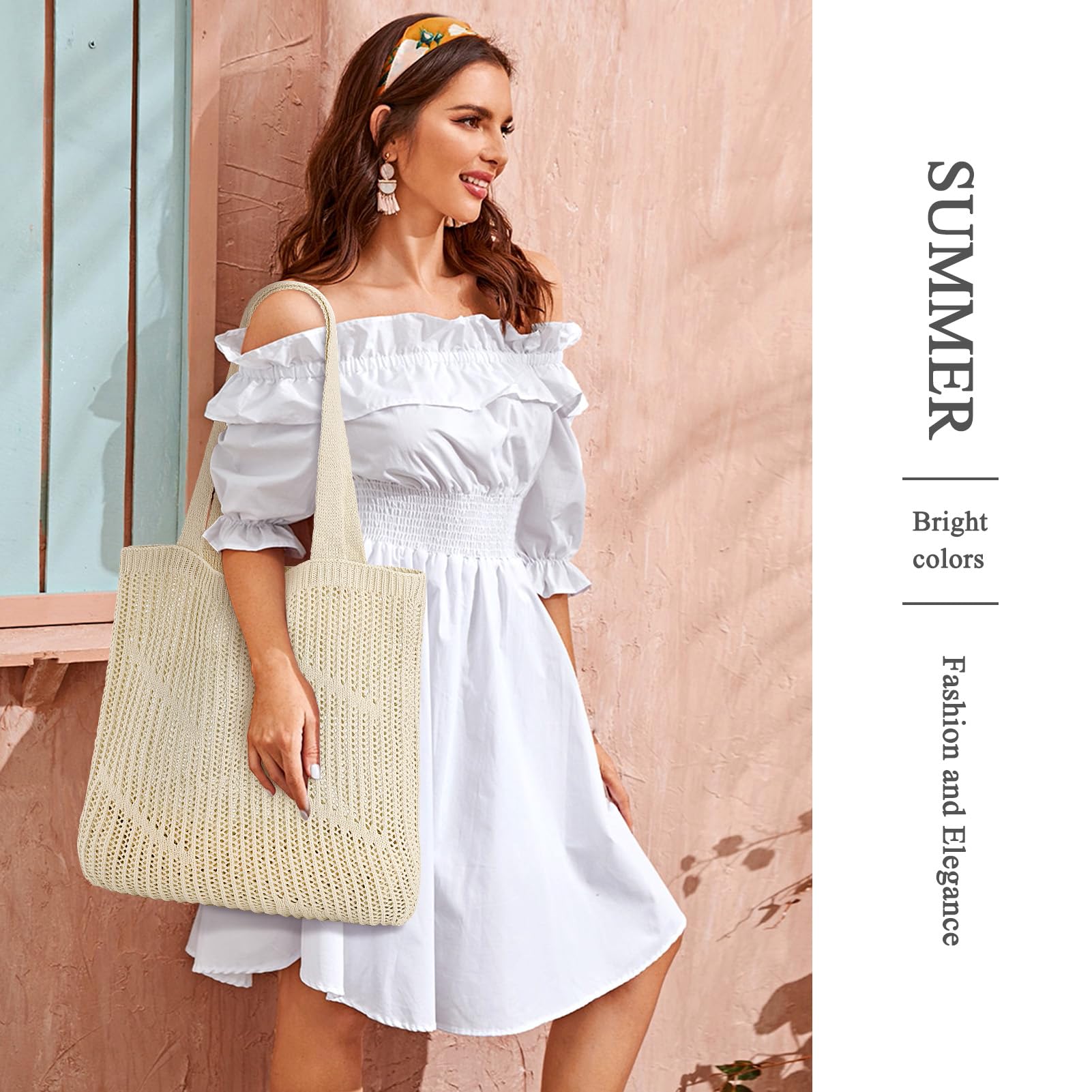 Crochet Tote Bag for Women - Large Beach Mesh Knitted Shoulder Bag with Hollow Design - Stylish Hobo Handbag for Summer Outings, Shopping, and Beach Vacations