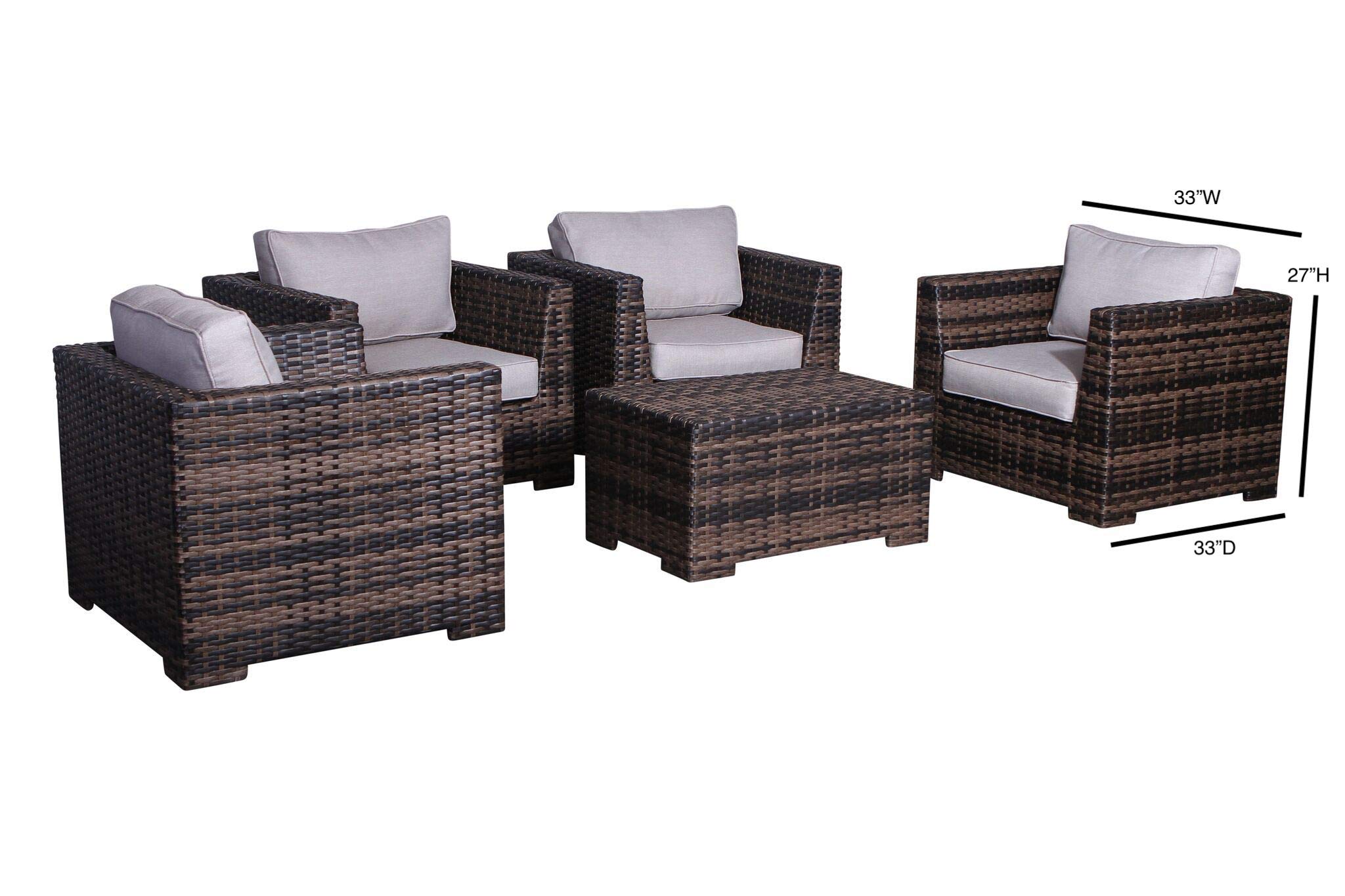 Fully Assembled Patio Couch Set - Cabana Collection Outdoor Wicker Furniture 5-Piece Sectional Sofa with Coffee Table (Brown) | No Assembly Required | Perfect for Backyard, Poolside & Patio Relaxation