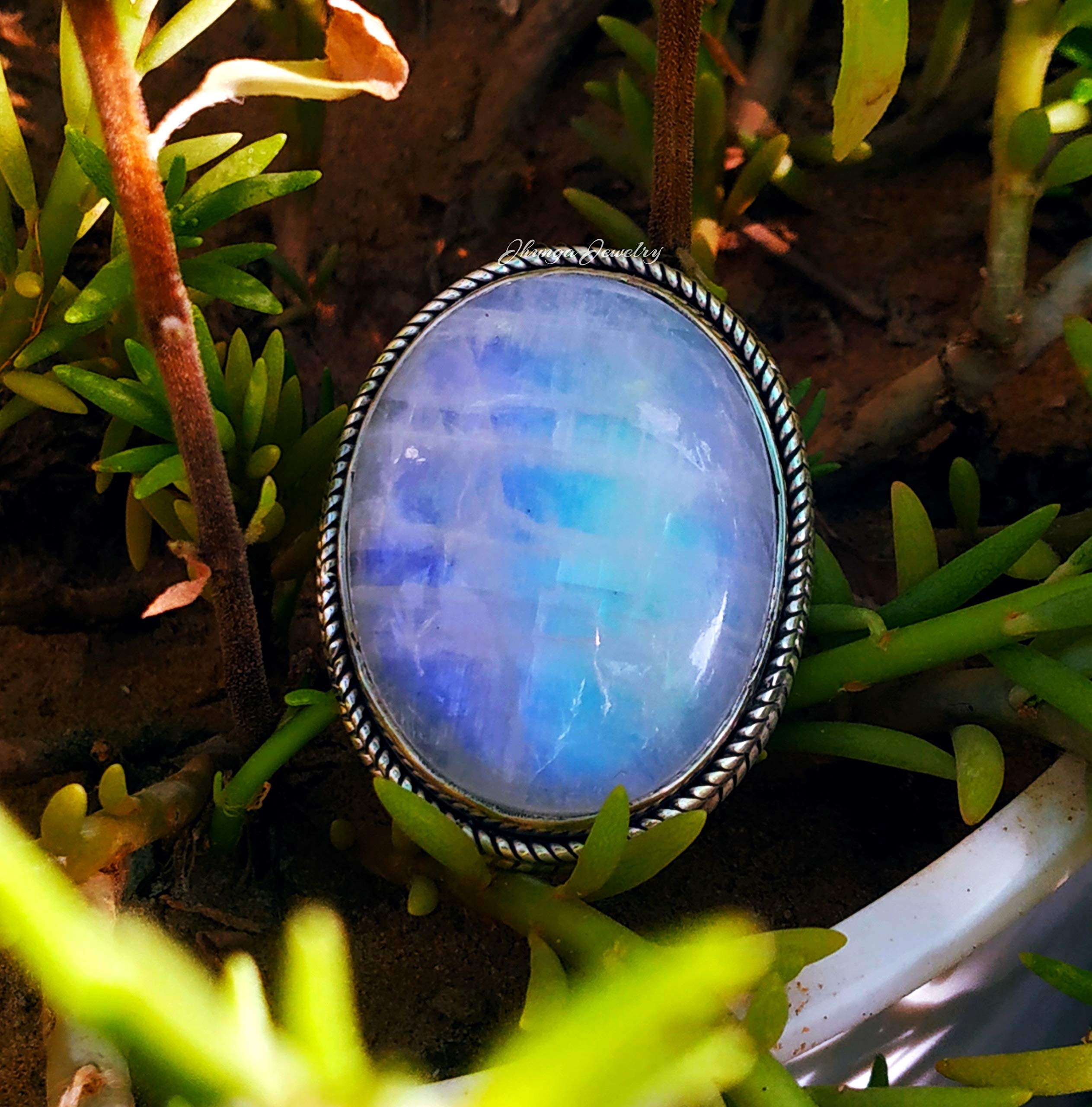 925 Sterling Silver Rainbow Moonstone Ring – Vintage Bohemian Statement Jewelry for Women | Unique Engagement, Promise, Bridesmaid Gift | Perfect for Weddings, Anniversaries & Boho Fashion