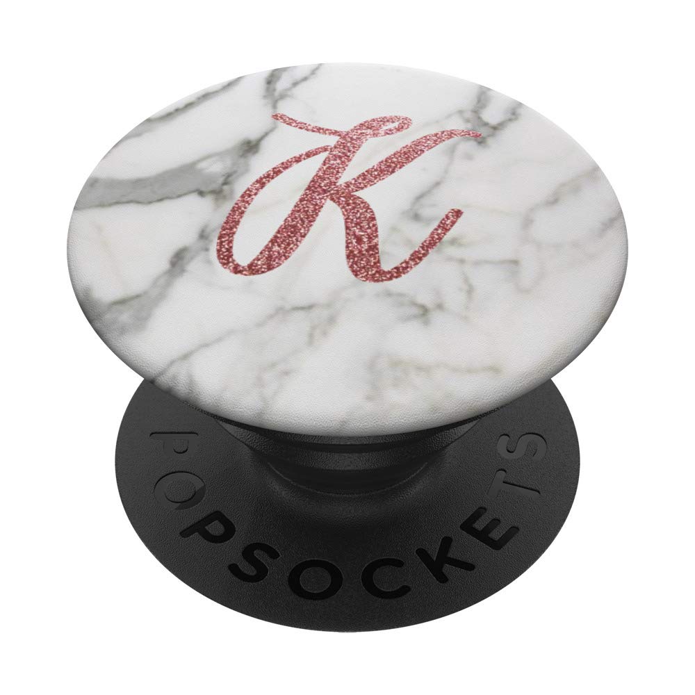Elegant Monogram Letter K on White & Grey Marble with Rose Gold Sparkle - Perfect for Personalized Gifts, Home Decor & Wedding Favors