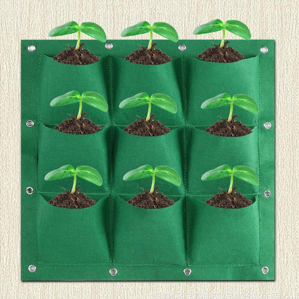 Atyhao 9 Pocket Hanging Planter Bags - Vertical Wall Garden Plant Grow Bags for Indoor/Outdoor Greening (Green) - Perfect for Balcony, Patio, and Small Space Gardening