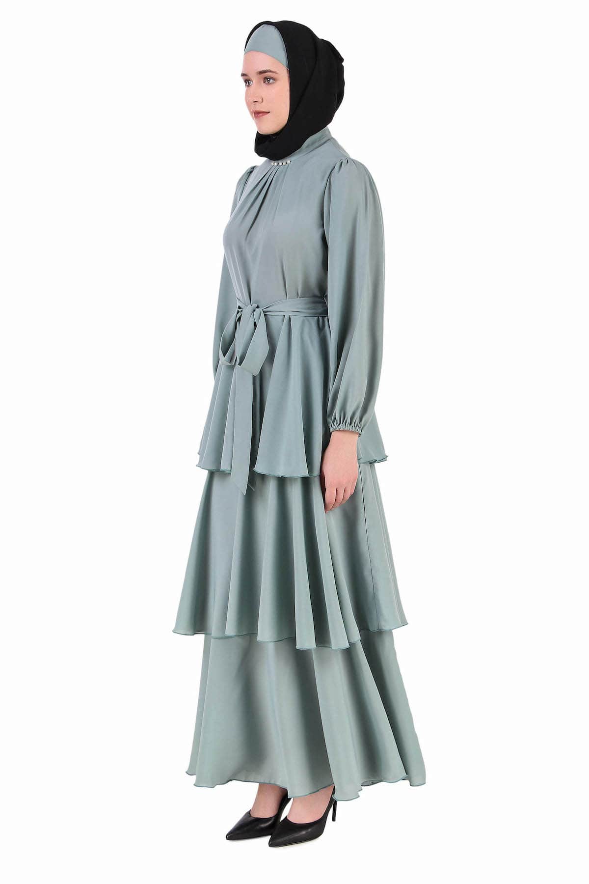 Elegant Sea Green Layered Abaya Dress - Modest Islamic Fashion for Women - Perfect for Prayer, Eid, and Special Occasions