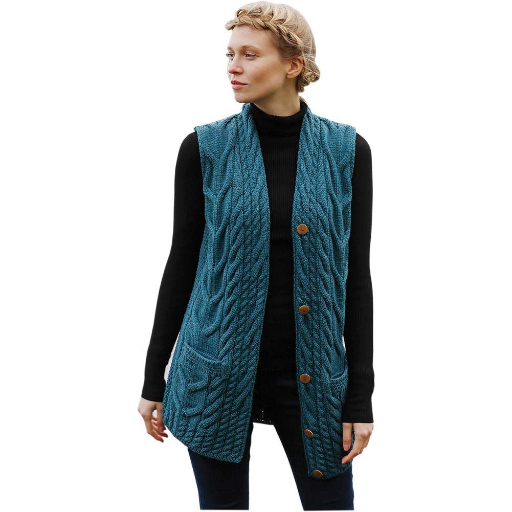 Irish Merino Wool Aran Cable Knit Sweater Vest for Women - 100% Pure Merino Wool, Handmade in Ireland - Perfect for Fall Layering, Winter Warmth & Stylish Outfits