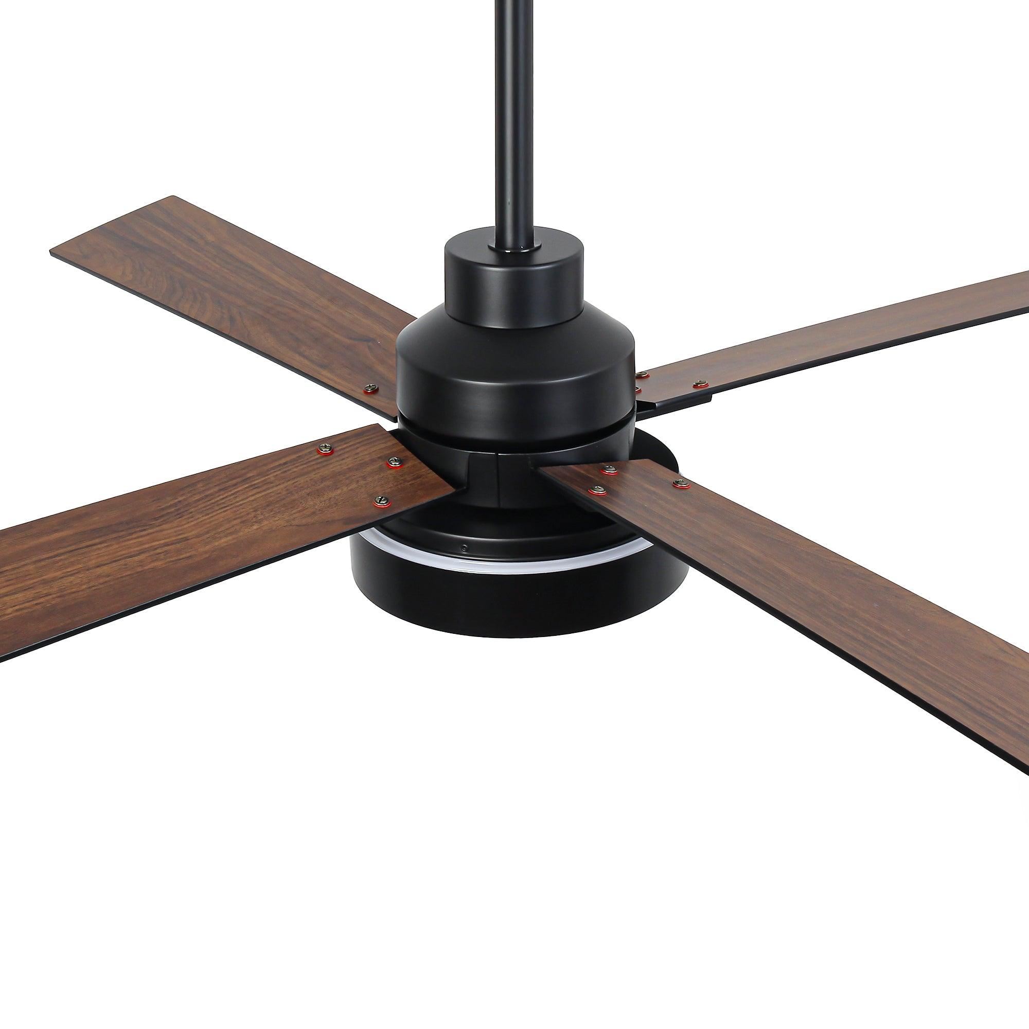 52 Inch Modern Ceiling Fan with LED Light & Remote Control - 4 Blades, DC Motor, Downrod Mount - Perfect for Living Room, Bedroom, and Office Spaces