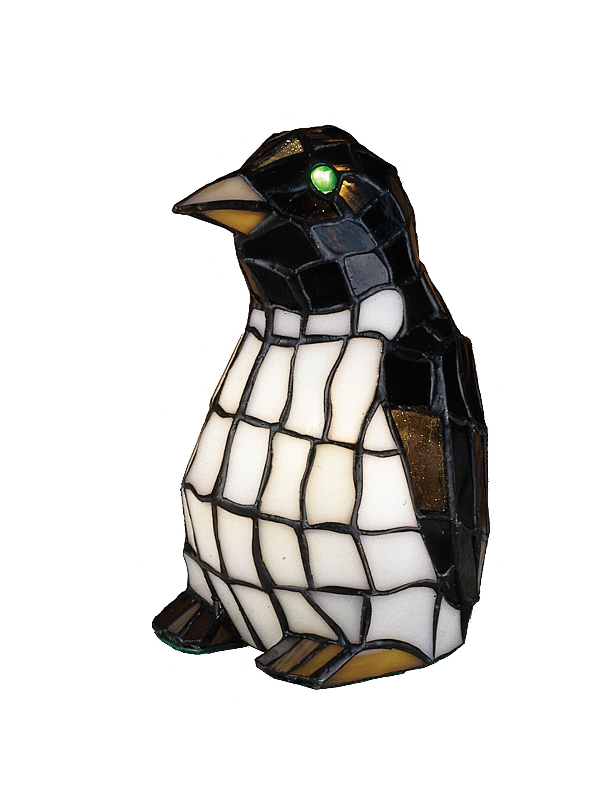 Meyda Tiffany 18470 Penguin Tiffany Glass Accent Lamp - 8 Inch Height Handcrafted Stained Glass Table Lamp - Perfect for Bedroom Nightstand, Living Room Decor, or Office Lighting