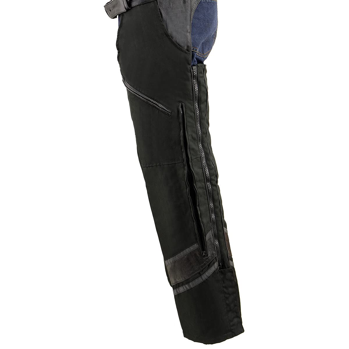 Milwaukee Leather MPM5706 Men's Black Vented Textile Motorcycle Chaps with Leather Trim - Durable Riding Gear for Harley, Cruiser & Adventure Bikes
