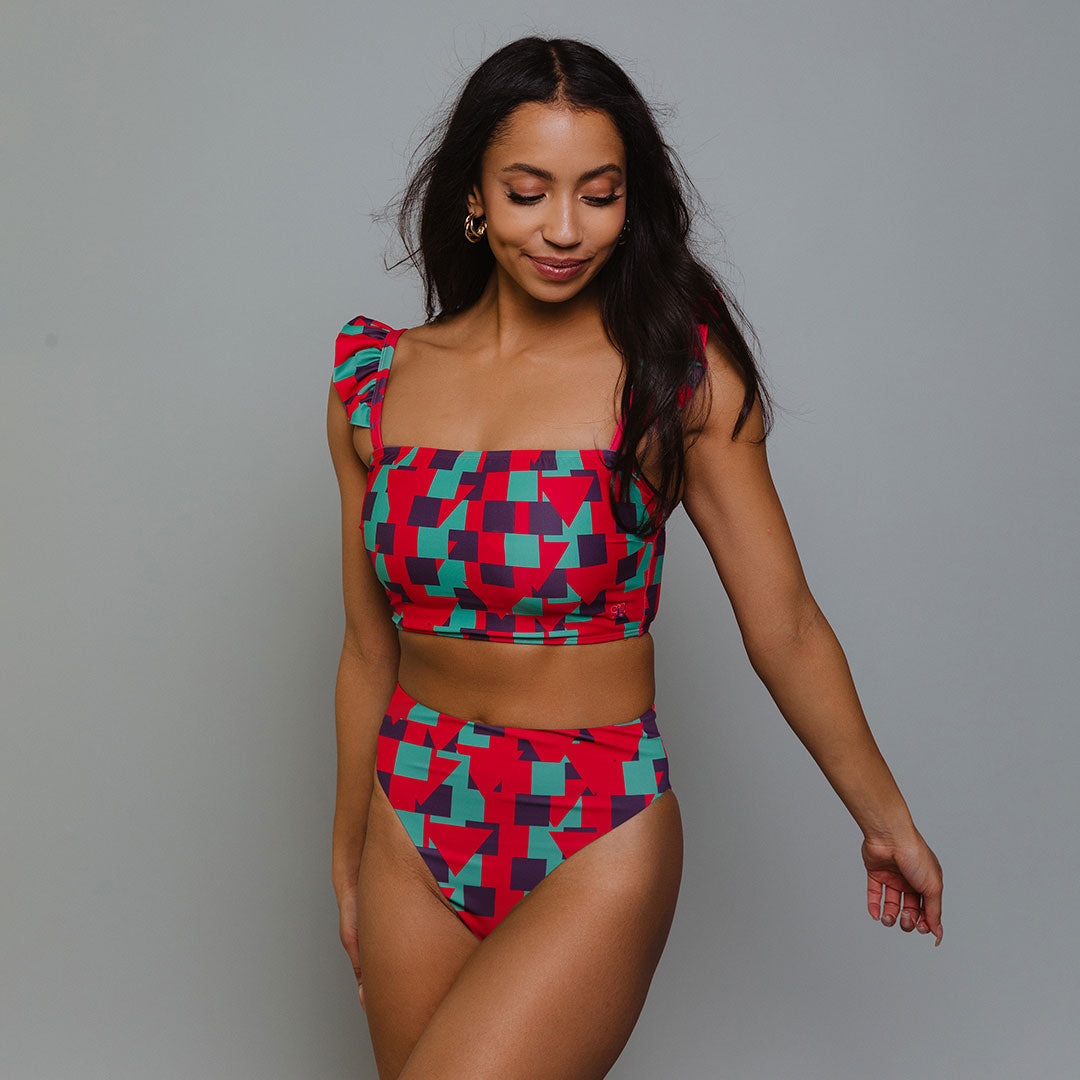 Geo Pink Bella Crop Top for Women - Trendy Summer Fashion Tops for Casual Outings & Beach Vacations