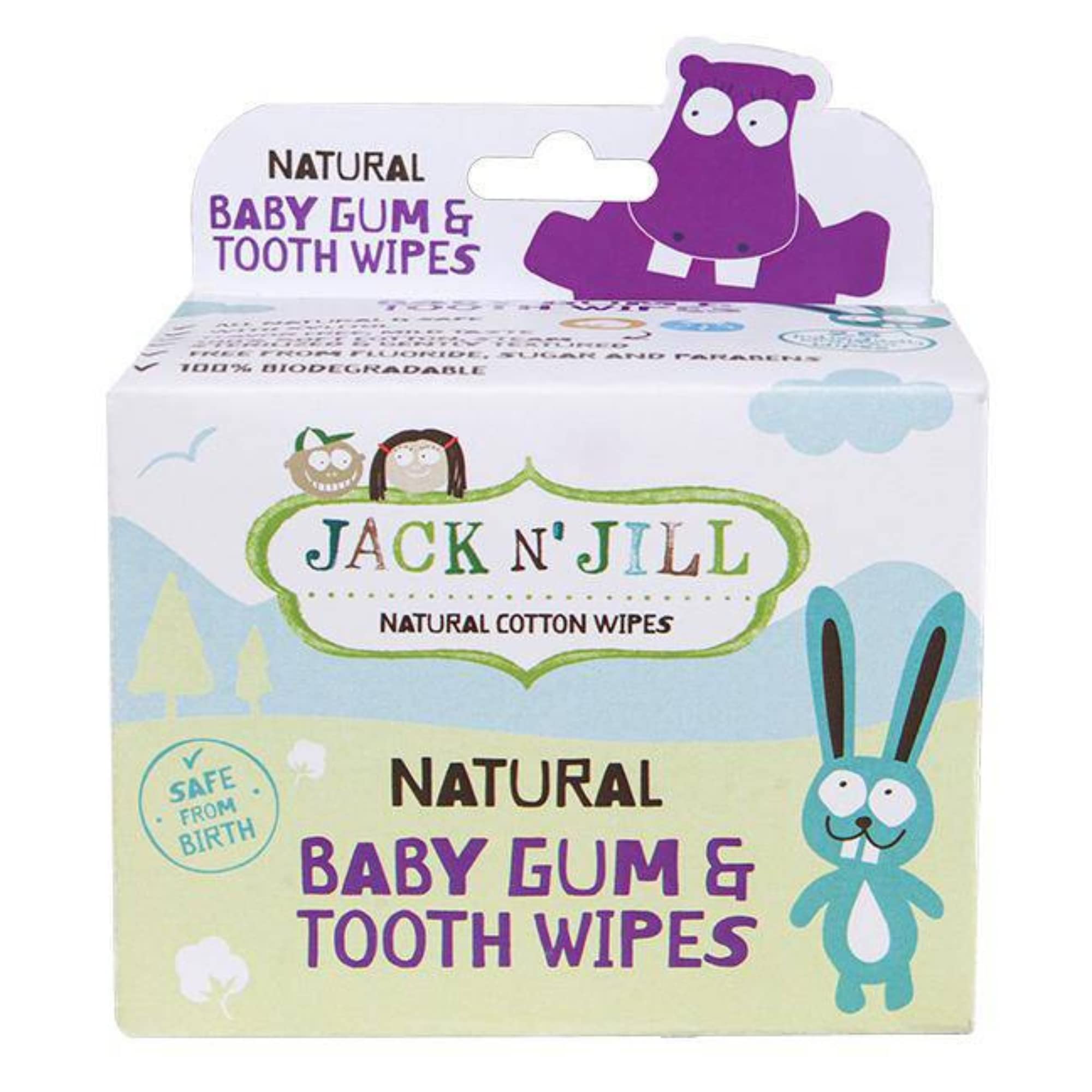 Jack N' Jill Natural Baby Tooth & Gum Wipes - Safe, Fluoride-Free, Xylitol-Infused for Gentle Oral Care - 25 Individually Wrapped Sterilized Cotton Wipes - Perfect for On-the-Go Cleaning & Teething Relief