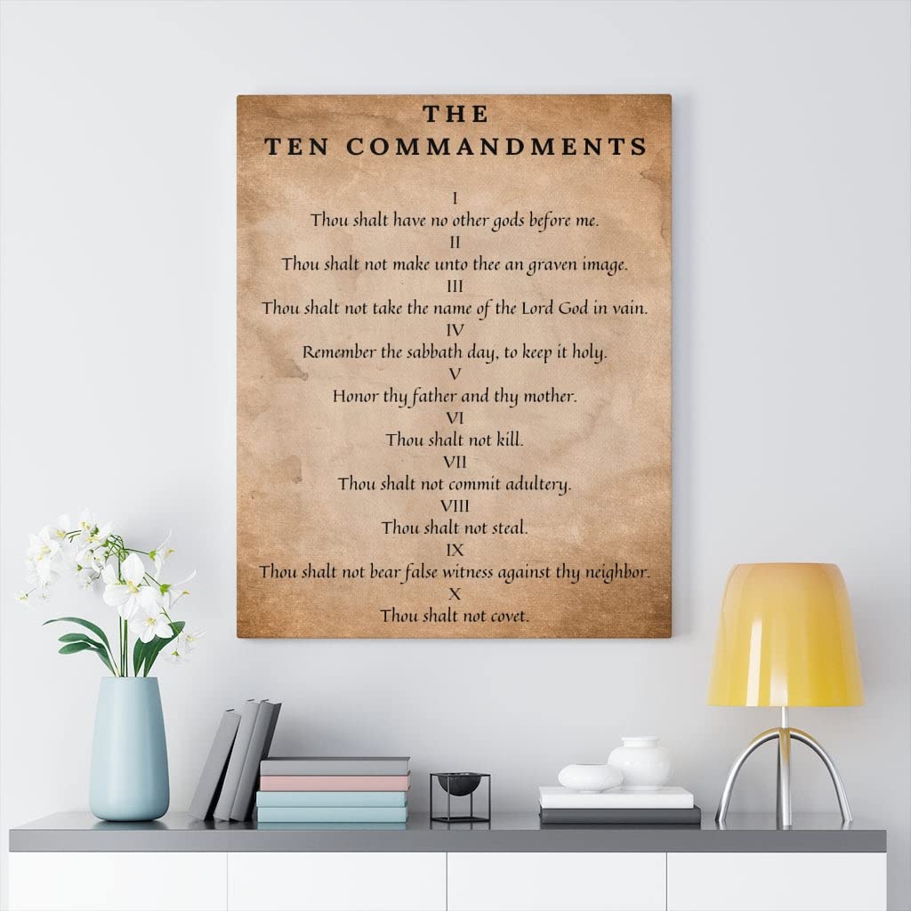 10 Commandments Bible Art - Brown Canvas Christian Wall Decor for Home & Church - Express Your Love with Inspirational Scripture Gifts