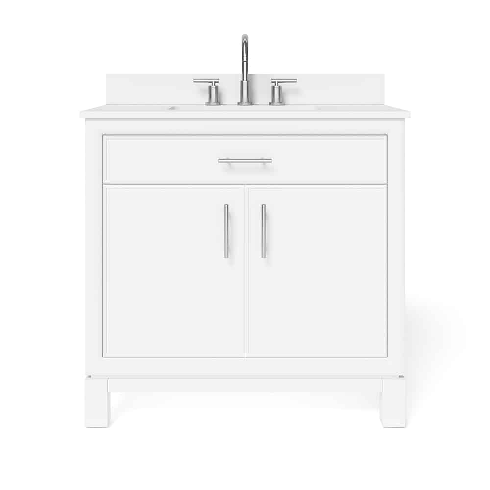 Clifden 36-Inch White Bathroom Vanity with Stone Countertop - Perfect for Modern Master Bath & Powder Room Remodeling