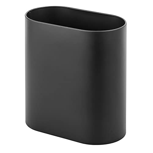 mDesign Slim Pill Shaped 1.98 Gallon Metal Trash Can - Stainless Steel Recycling Bin for Bathroom, Kitchen, Bedroom & Office - Durable Waste Basket with Modern Design - Perfect for Small Spaces & Eco-Friendly Homes