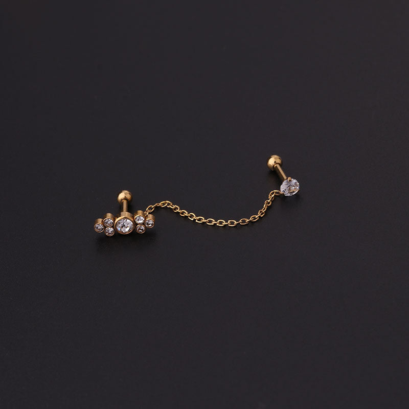 16G Bezel Set Cartilage Chain Earring - HSPJ373 | Dainty Gold Hoop Earrings for Helix, Tragus & Conch Piercings | Perfect for Everyday Wear & Special Occasions