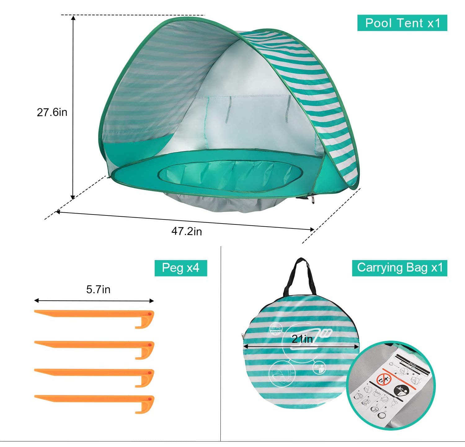 Baby Beach Tent with Pool - UPF 50+ Sun Shelter for Infants & Kids 0-3 Years, Portable Outdoor Shade Tent with Mini Pool for Beach, Park, Backyard & Travel