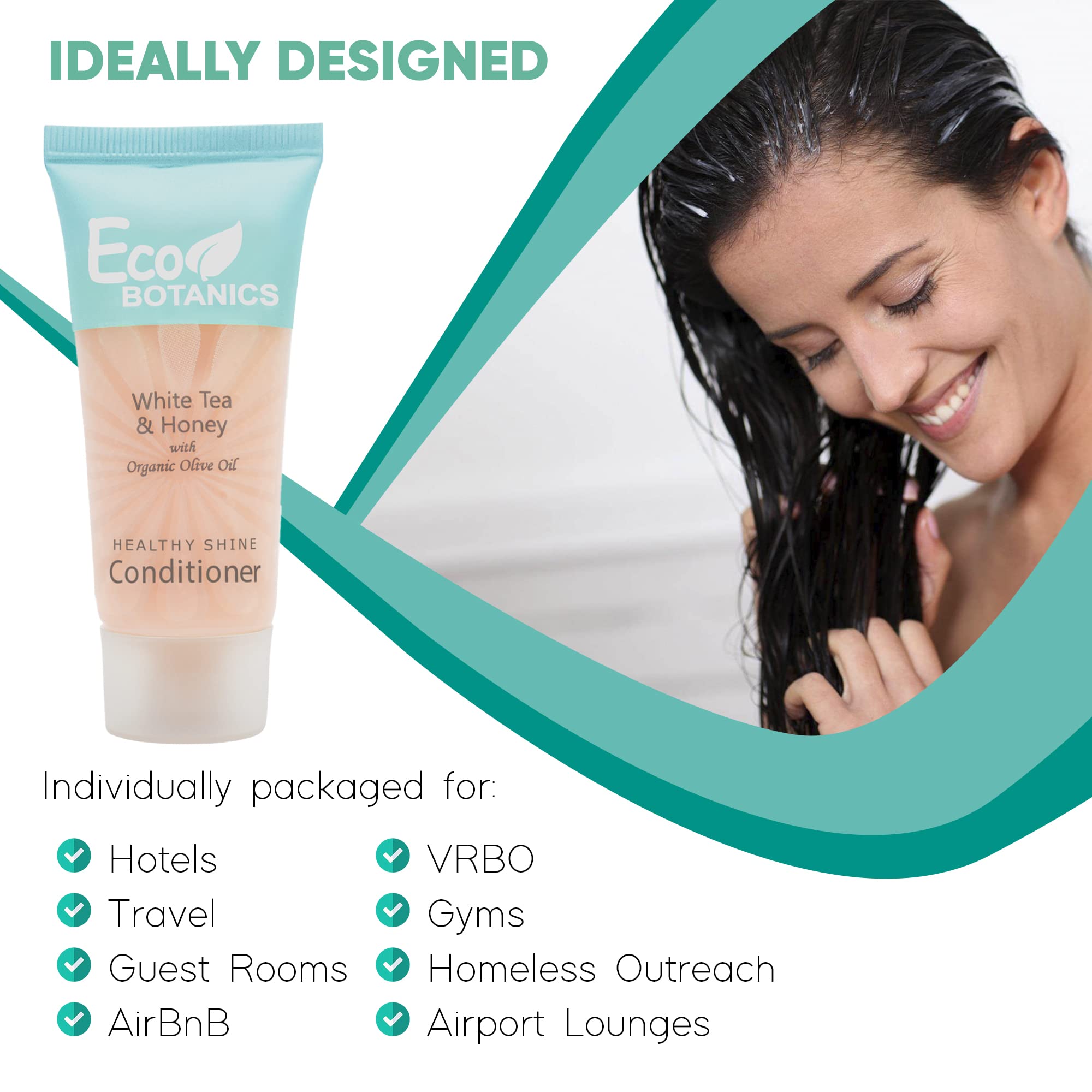 Eco Botanics Travel-Size Hotel Conditioner 0.85 oz (Pack of 100) | Moisturizing Hair Care for Hotels, Gyms & Travel | Sulfate-Free & Paraben-Free