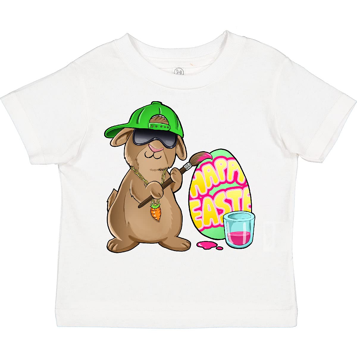 Inktastic Hip Hop Artist Cute Brown Easter Bunny Painting Egg Toddler T-Shirt - Perfect for Easter Celebrations, Kids' Parties & Hip Hop Themed Events