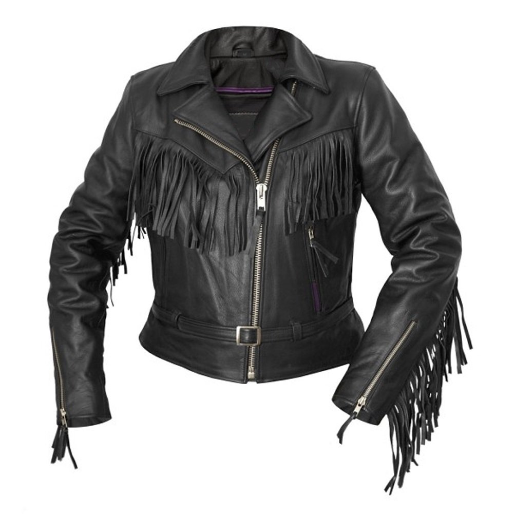 Women's Fringed Real Cow Leather Jacket - Genuine Biker Style Jacket for Women - Perfect for Motorcycle Riding, Casual Outfits & Night Out