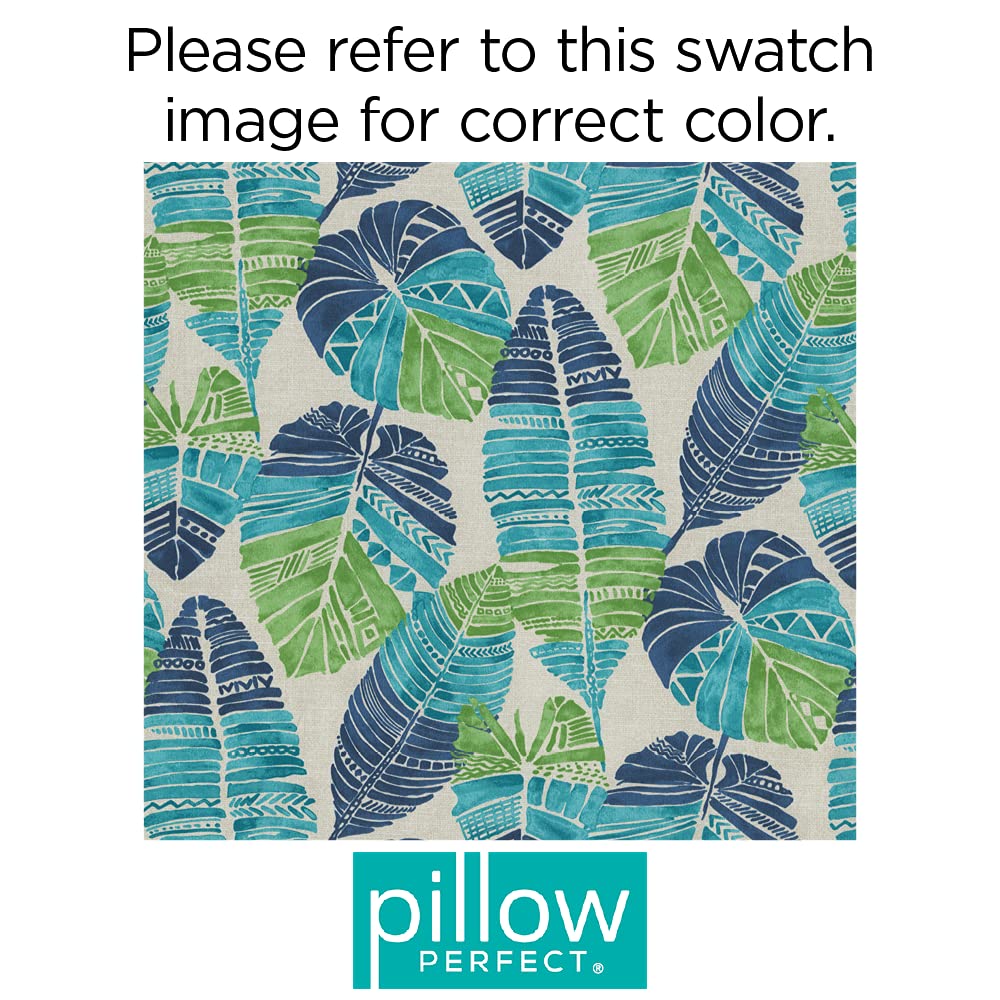 Pillow Perfect 20x20 Inch Square Corner Seat Cushions - Indoor/Outdoor Waterproof Cushions (Set of 2) - Blue Hixon Caribe for Patio Furniture, Window Seats & Porch Benches