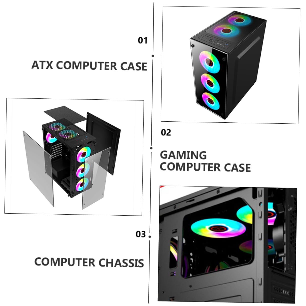 Mikikit Computer Case - High Performance PC Chassis for Home & Gaming - Durable ATX Mid Tower Case with Tempered Glass & RGB Lighting - Perfect for Gaming Rigs, Workstations, and Internet Cafes
