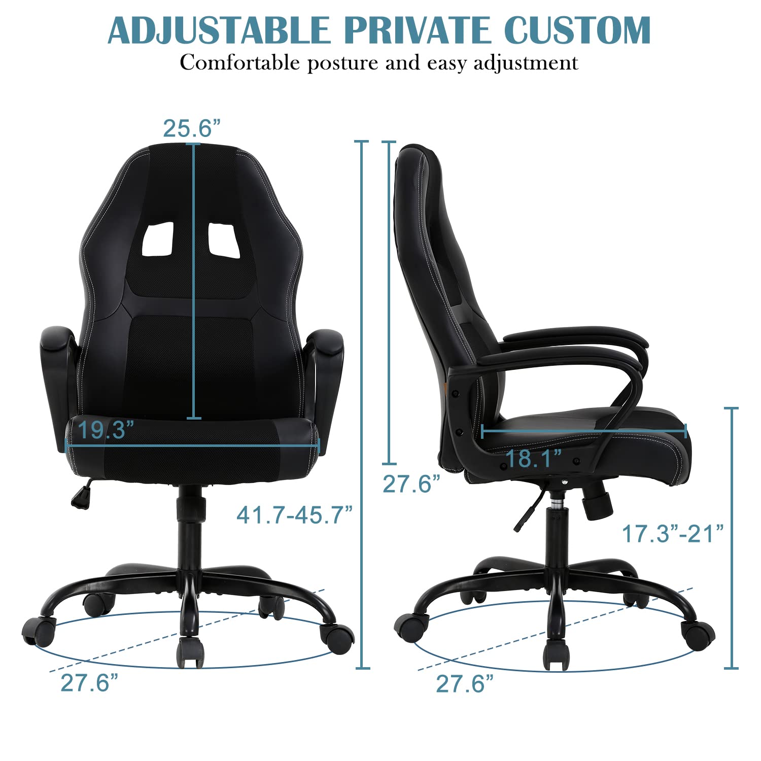 Ergonomic High Back Gaming Chair - Breathable PU Leather Computer Chair with Lumbar Support & Padded Armrests, 250 lbs Capacity - Adjustable Height for PC Gamers & Office Workers - Perfect for Esports, Streaming & Home Office Setup