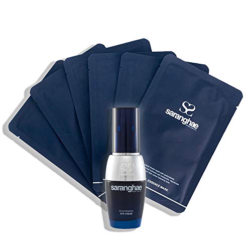 Saranghae Focus Renewal Eye Cream with Elemental Essence Sheet Masks (6 Pack) - Korean Botanical Anti-Aging Skincare Set for Dark Circles & Wrinkles | Perfect for Night Routine & Travel Skincare