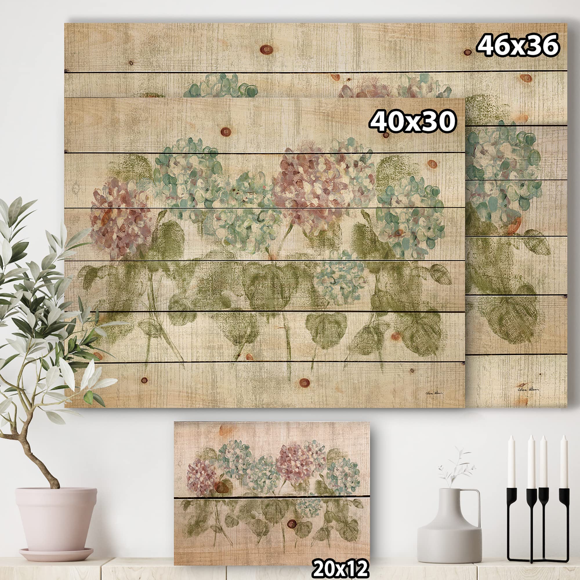 Vibrant Red and Blue Hydrangea Flowers Wood Wall Decor - Farmhouse Style Floral Wall Art - Large Printed Pine Wood Panel for Living Room, Bedroom, or Office Decoration