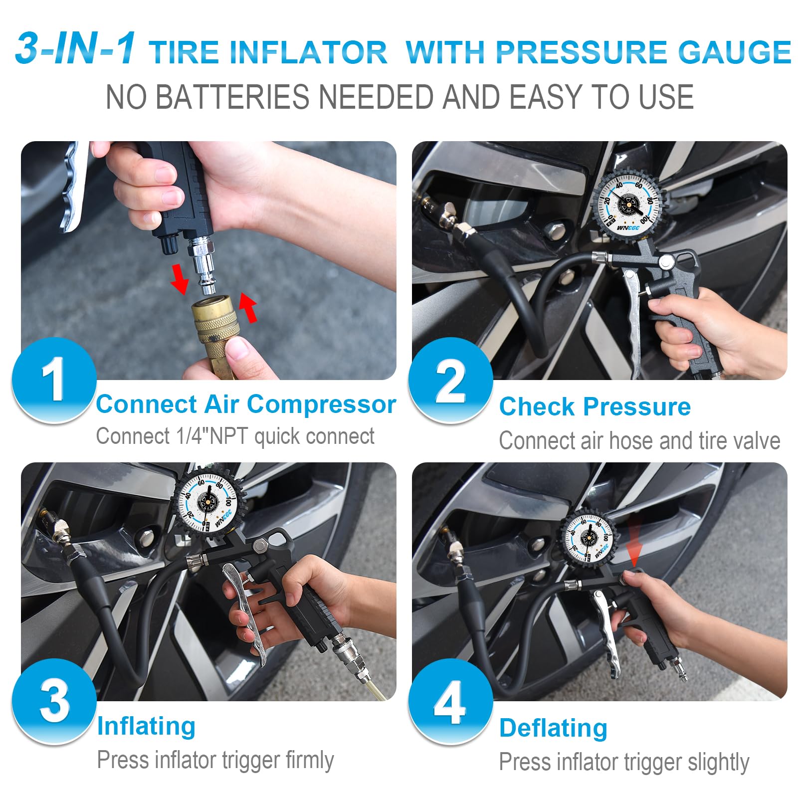 100PSI Tire Pressure Gauge with Locking Air Chuck - 2.5