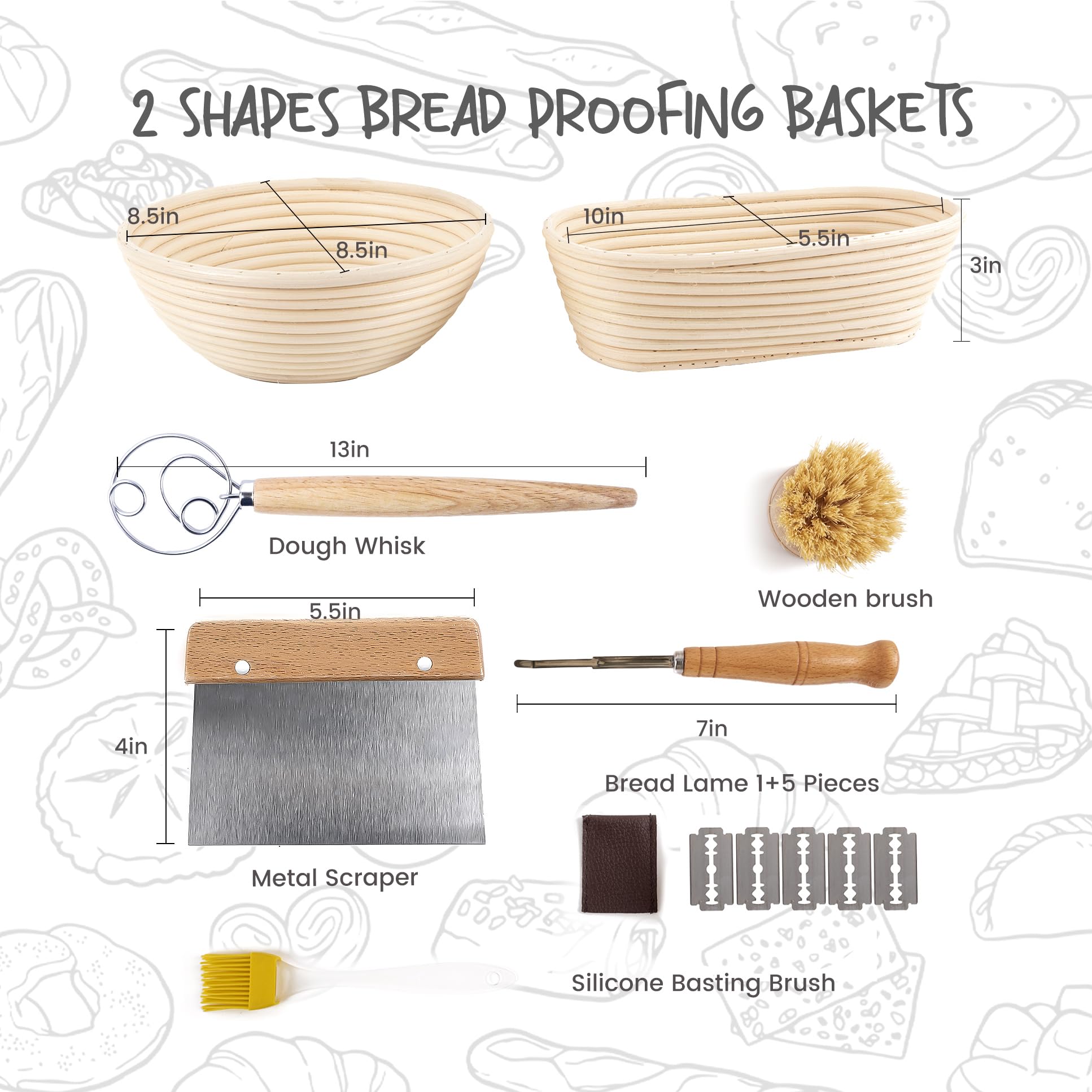 Premium Bread Proofing Baskets Set - 10