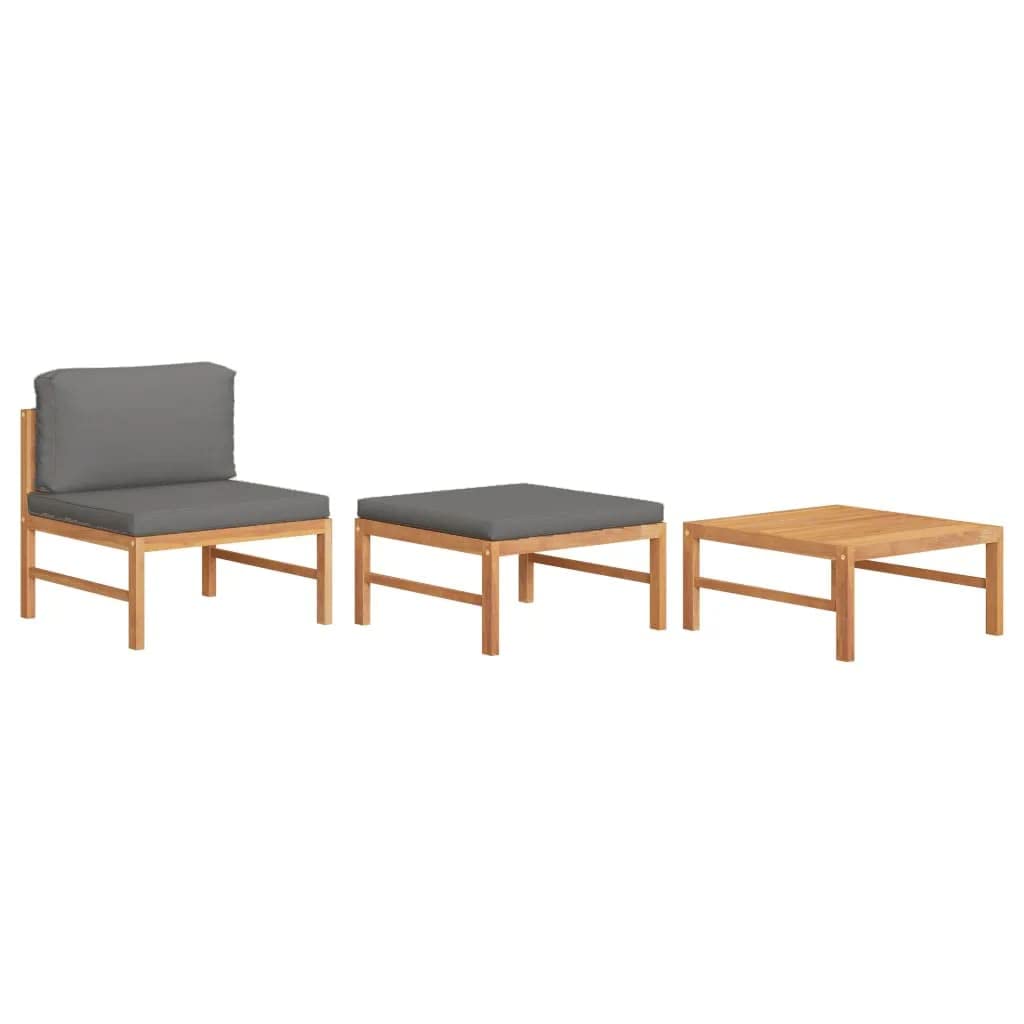 3-Piece Patio Conversation Set with Sofa, Footrest & Table - Solid Teak Wood Outdoor Furniture with Cushions for Garden, Backyard, Lawn, Lounge (24.8