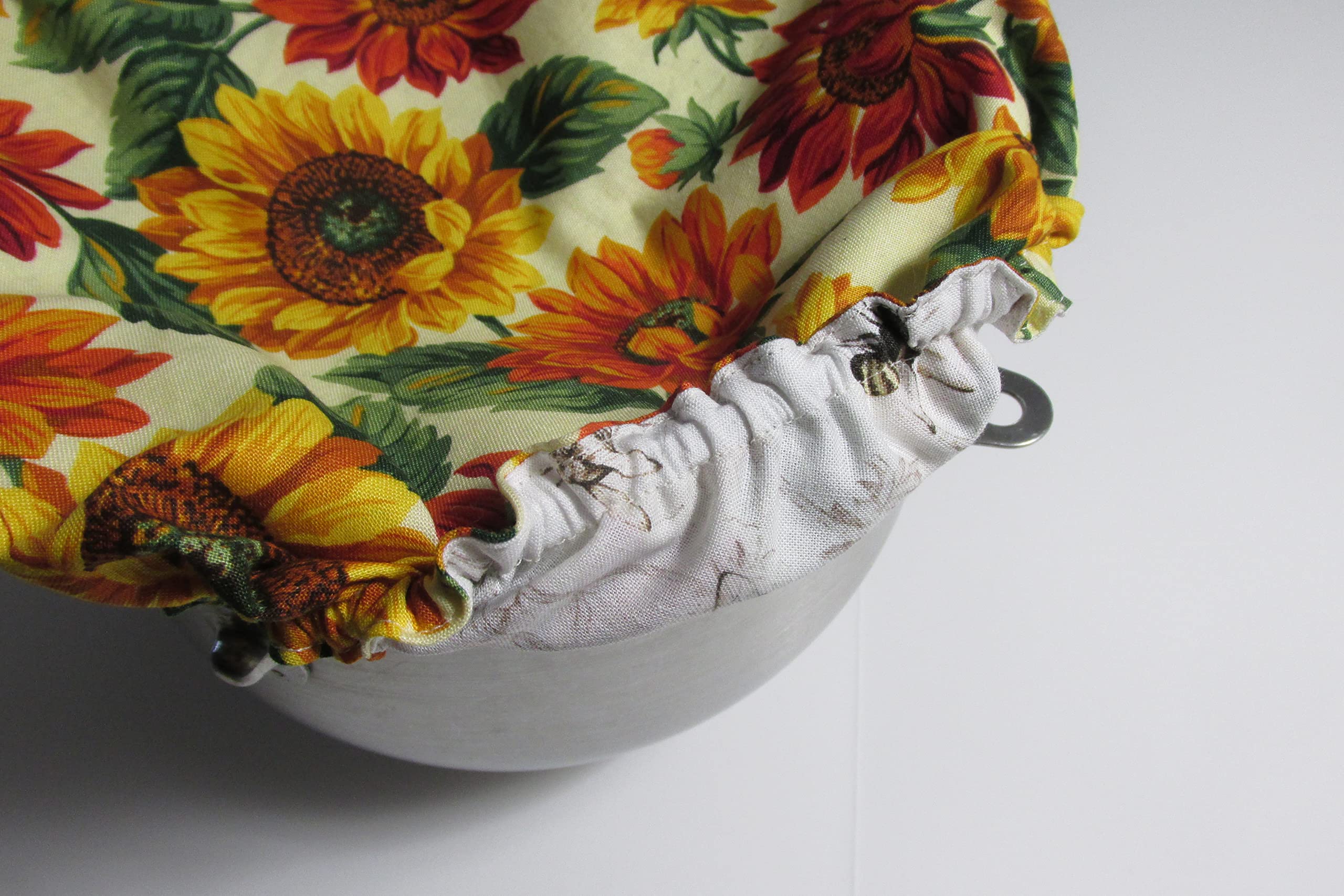 Reversible Kitchen Mixer Bowl Cover - Sunflowers & Bees on Clover Design - Dust Cover for 4.5-5 Qt Bowls - Perfect for Baking, Cooking & Kitchen Storage